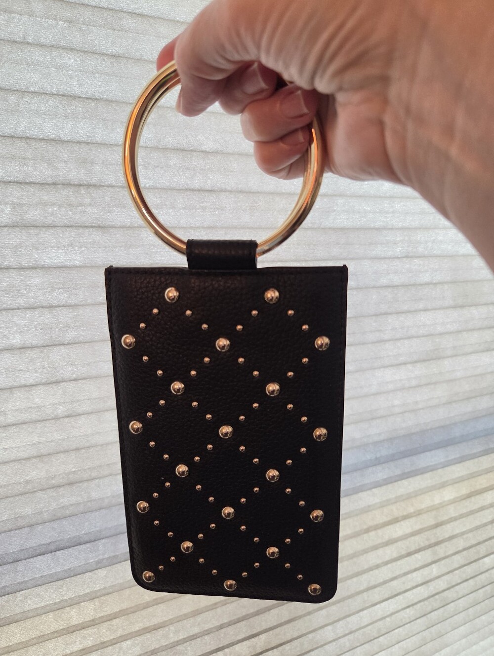 Kate Spade Studded Black Leather Phone Case Holder Purse Ring Handle NWT